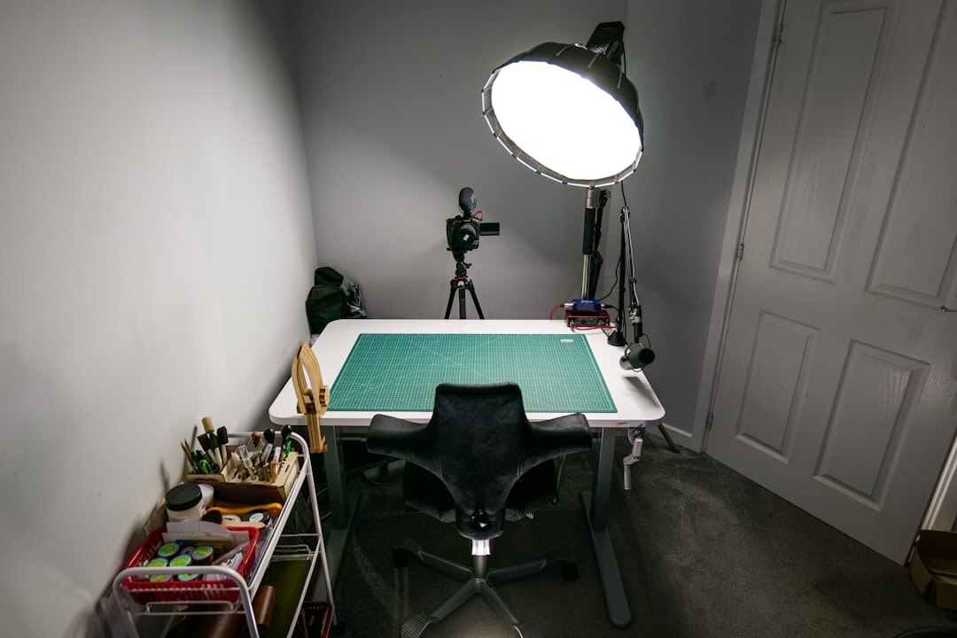 Television studio with a large green screen set